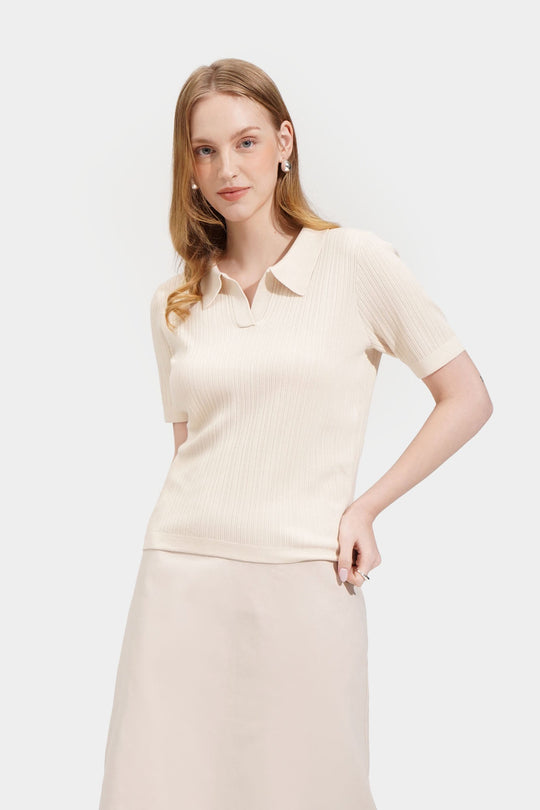 Knitted Button Down Collared Tee