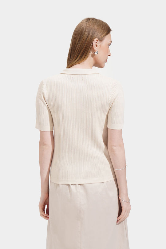Knitted Button Down Collared Tee