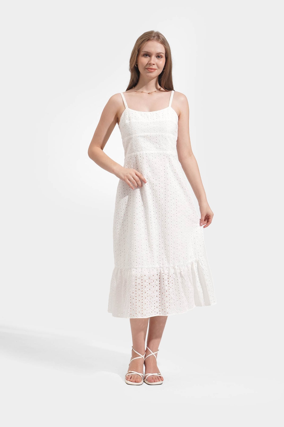 Fit and Flare Eyelet Midi Dress - Main Image