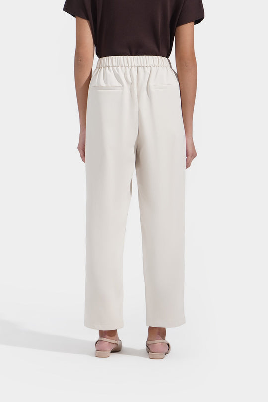Fine Line: Tapered Pull Up Trousers with Pintuck Detail