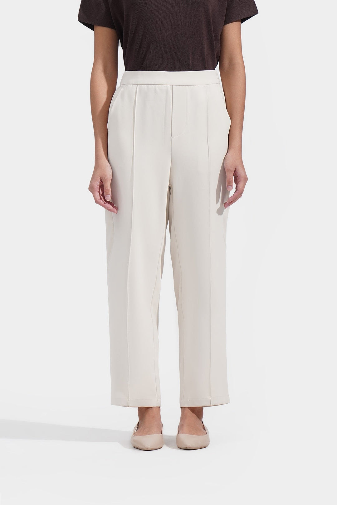 Fine Line: Tapered Pull Up Trousers with Pintuck Detail