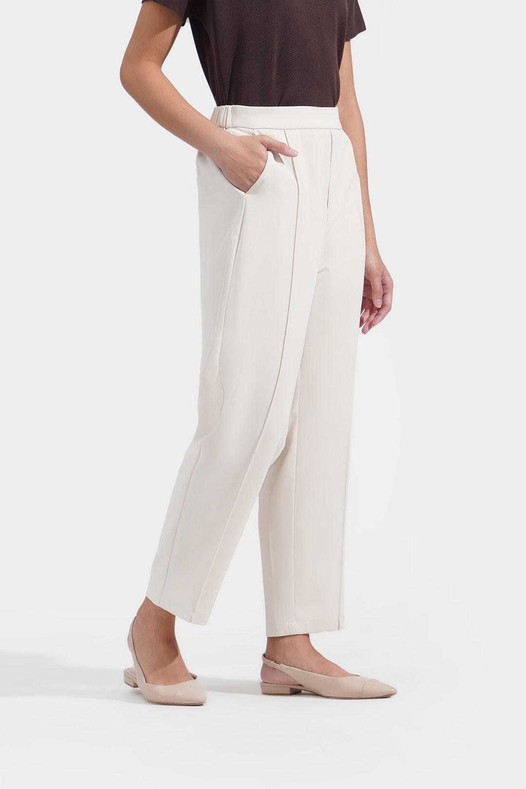 Fine Line: Tapered Pull Up Trousers with Pintuck Detail