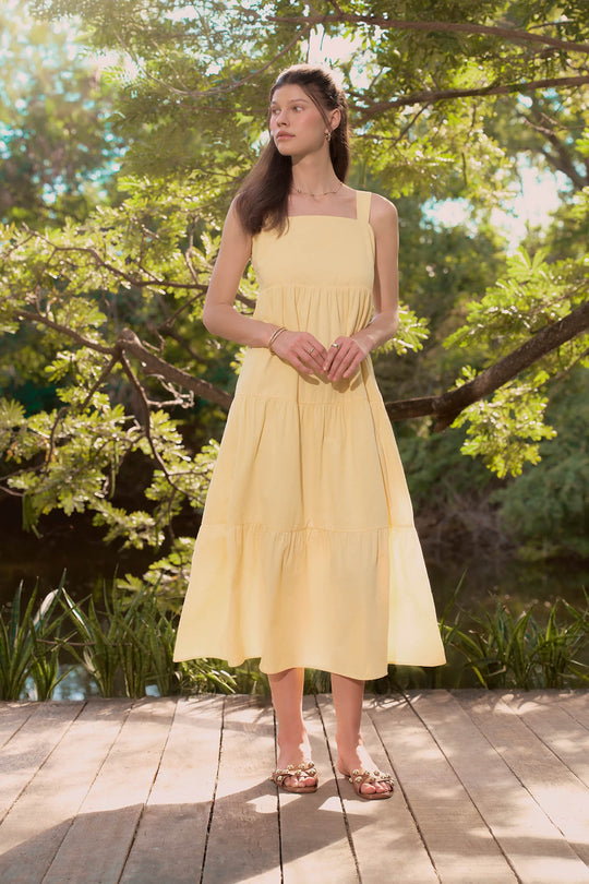 Square-Neck Sleeveless Tiered Dress