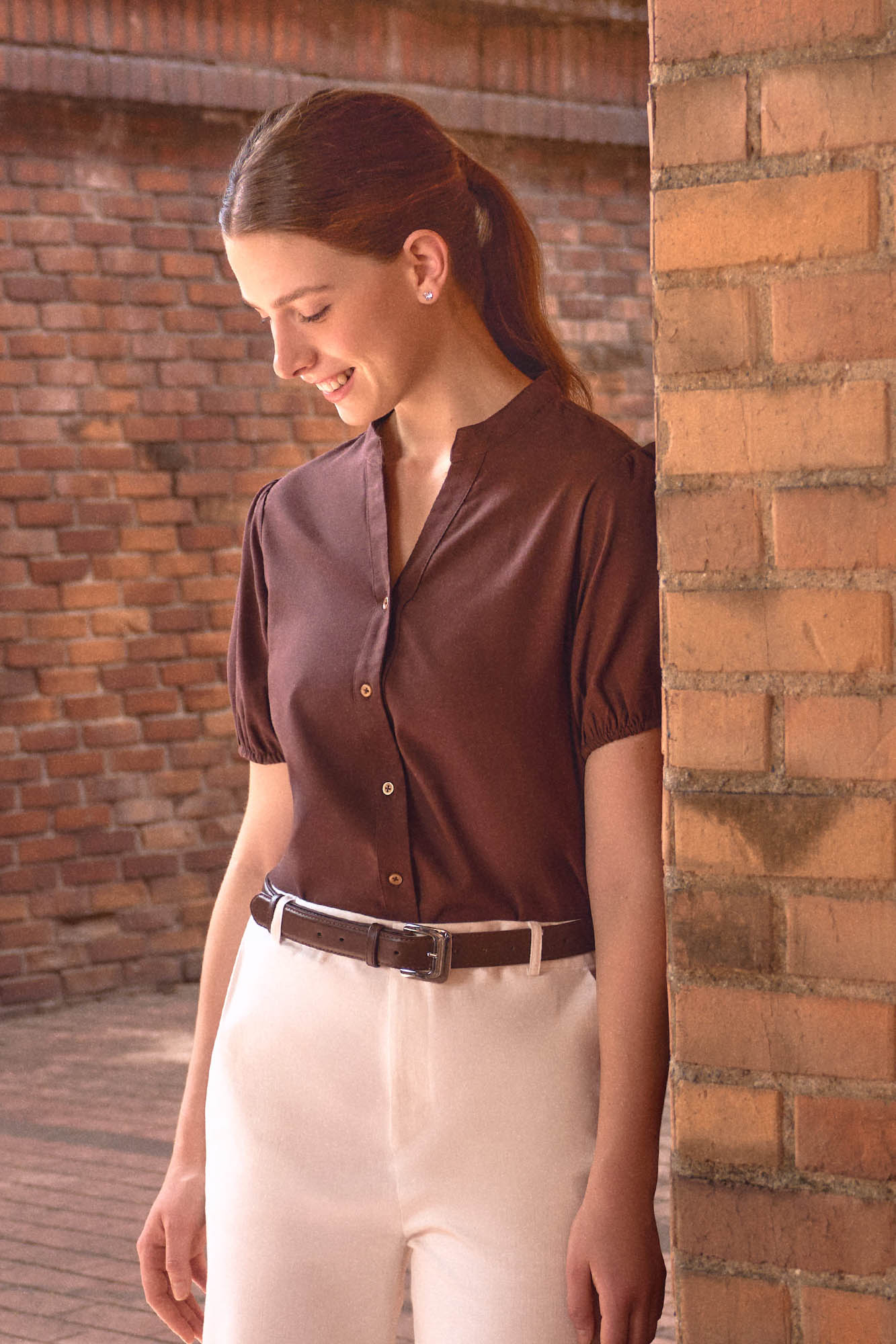 トップス Uhr / Linen Balloon Camisole/ BROWN Linen Blouse with Balloon Sleeves – ForMe