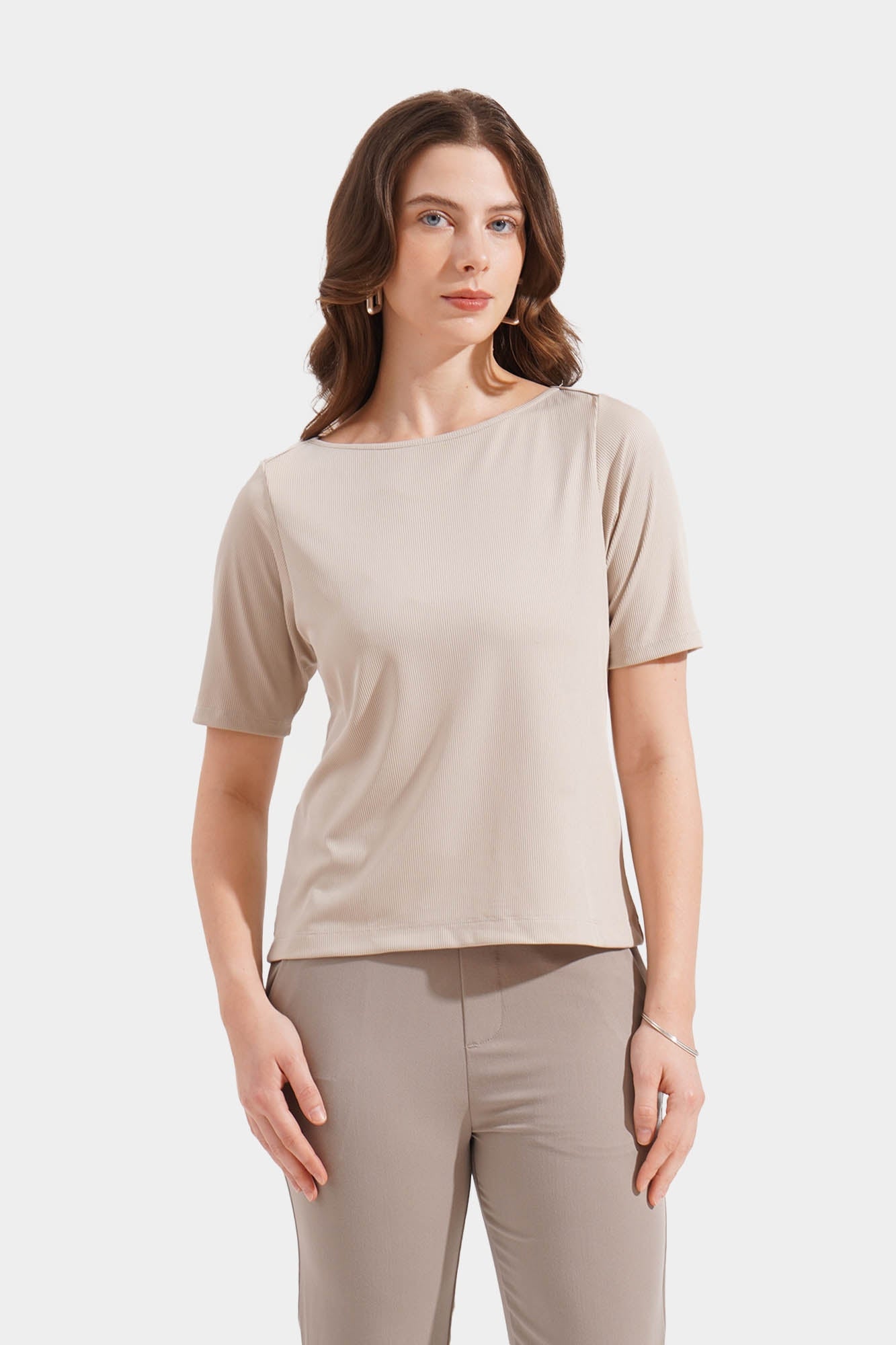 Boat Neck Tee with Overlap Detail – ForMe