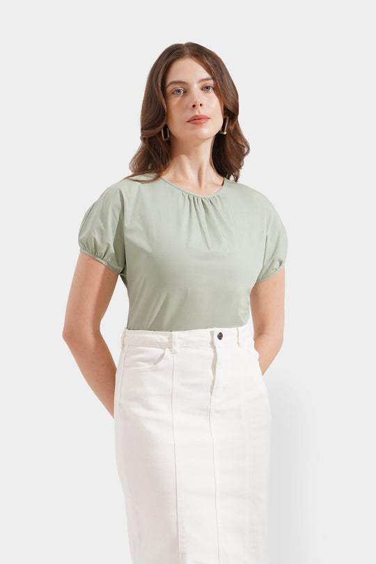 Shirred Puff Sleeves Top