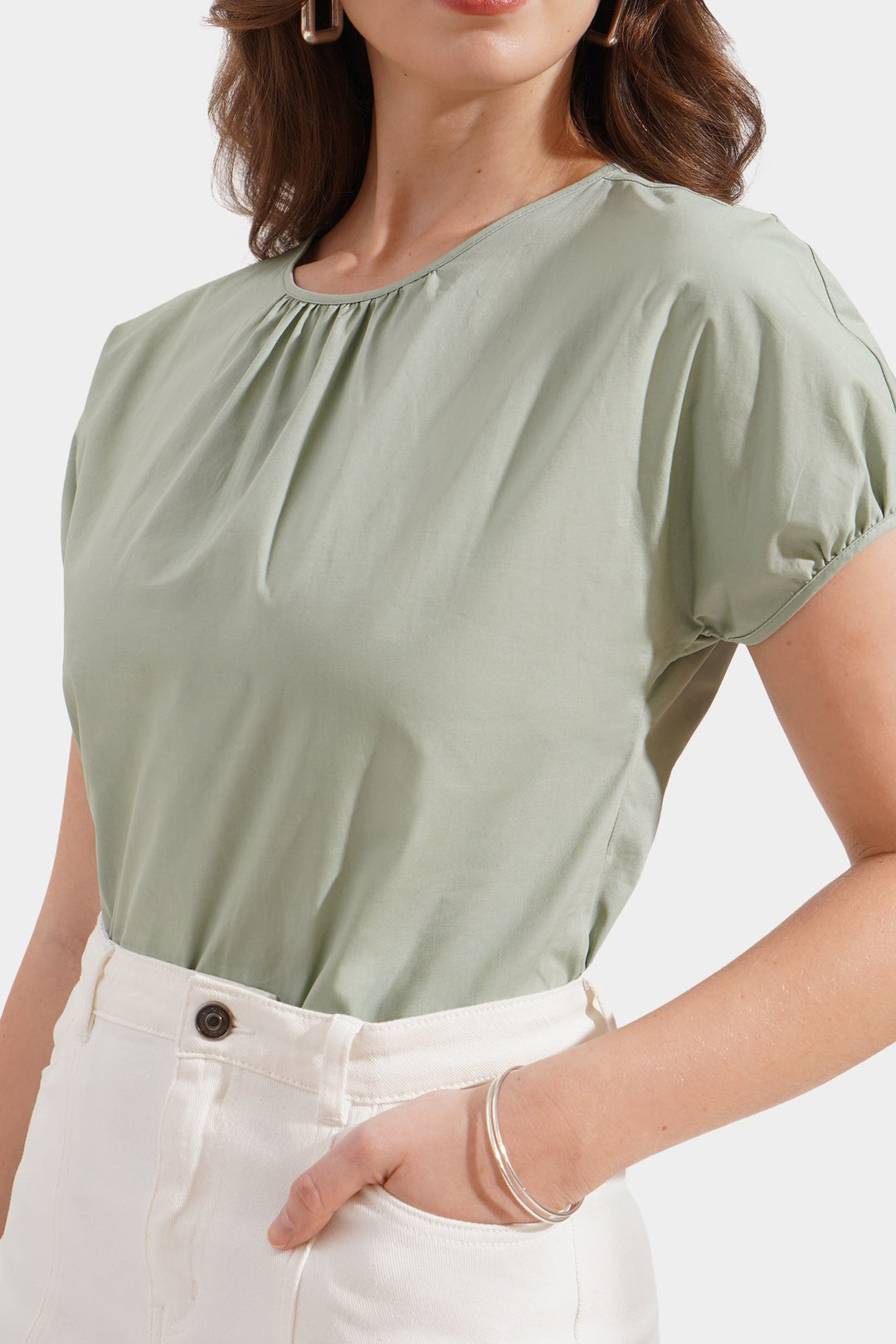 Shirred Puff Sleeves Top