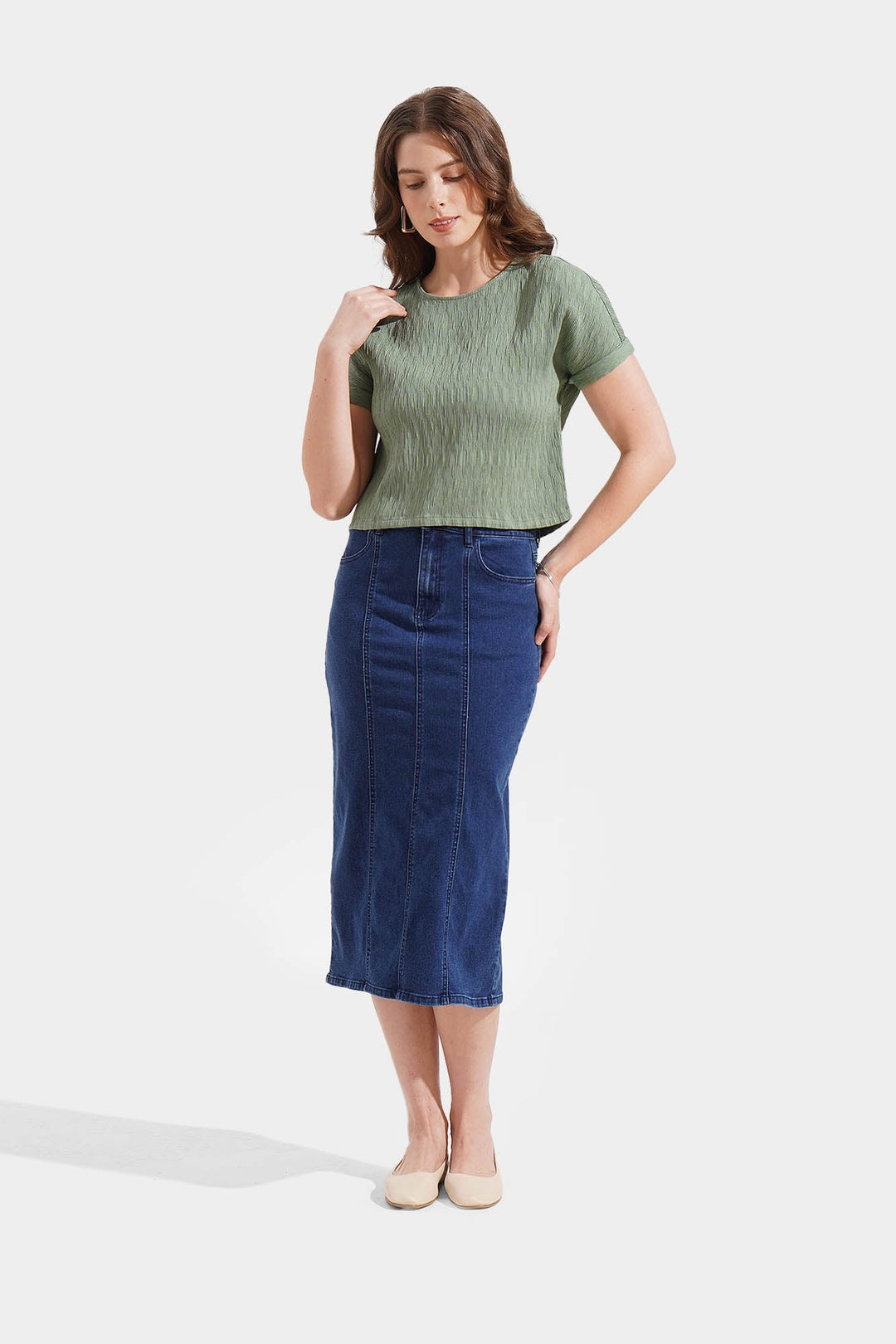 Extended Sleeves Textured Blouse