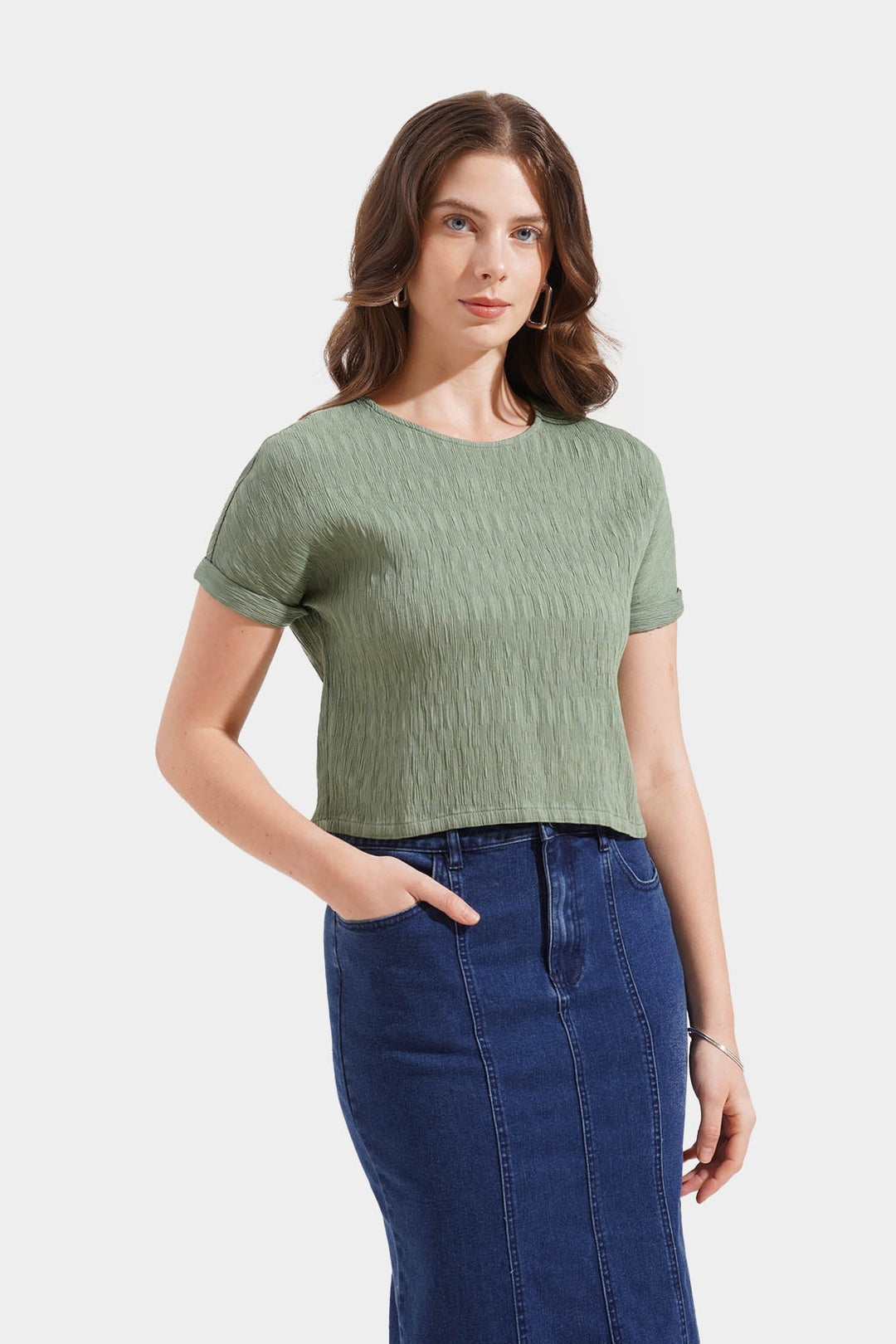 Extended Sleeves Textured Blouse