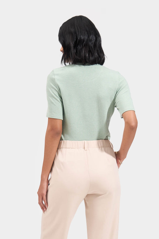 Ribbed Elbow Length Sleeves Tee