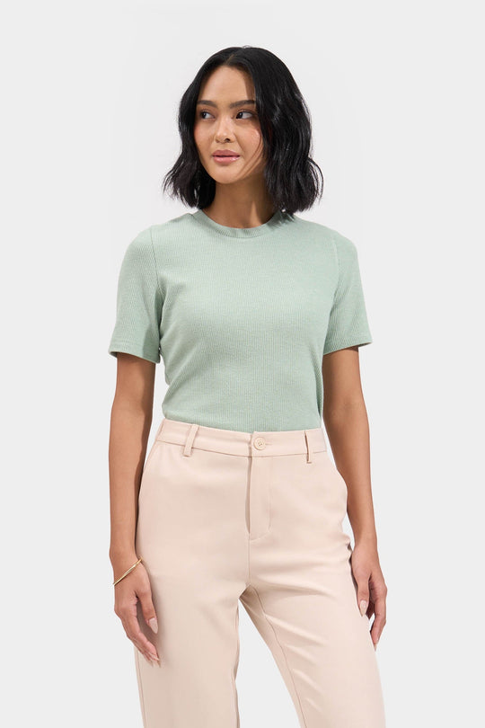 Ribbed Elbow Length Sleeves Tee