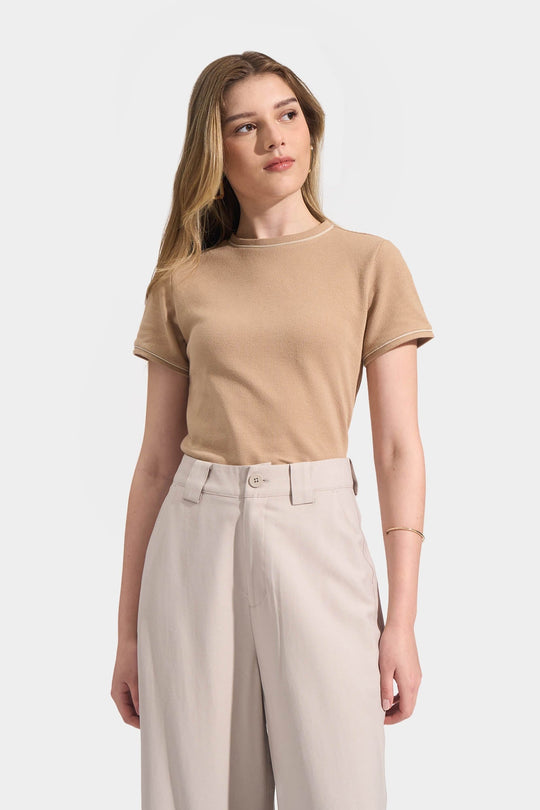 Waffle Tee with Contrast Tipping