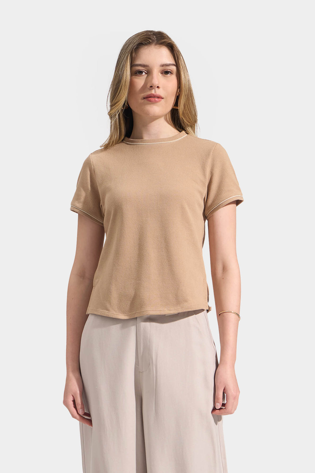 Waffle Tee with Contrast Tipping