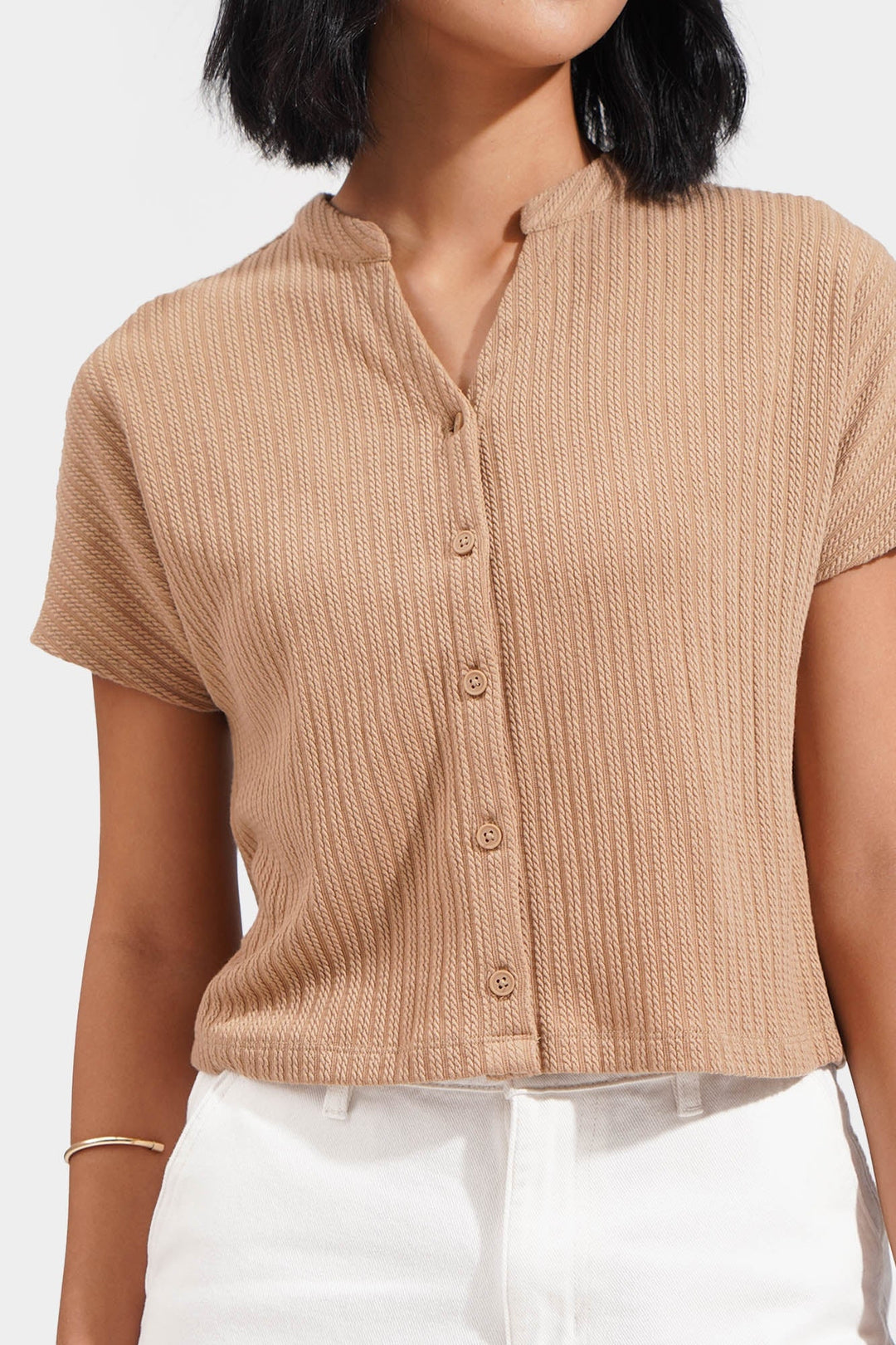 Cable Knit Button Down Tee