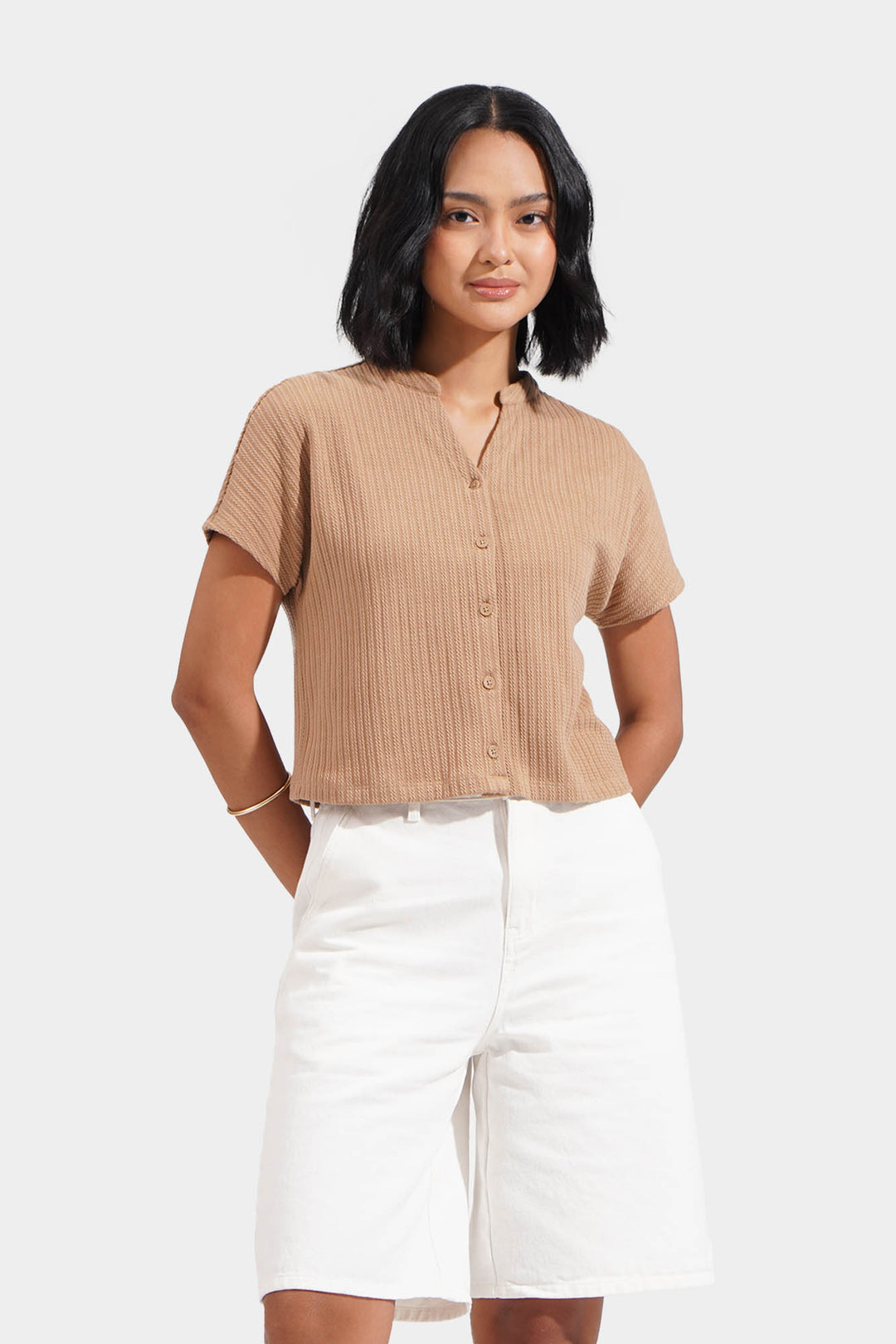 Cable Knit Button Down Tee