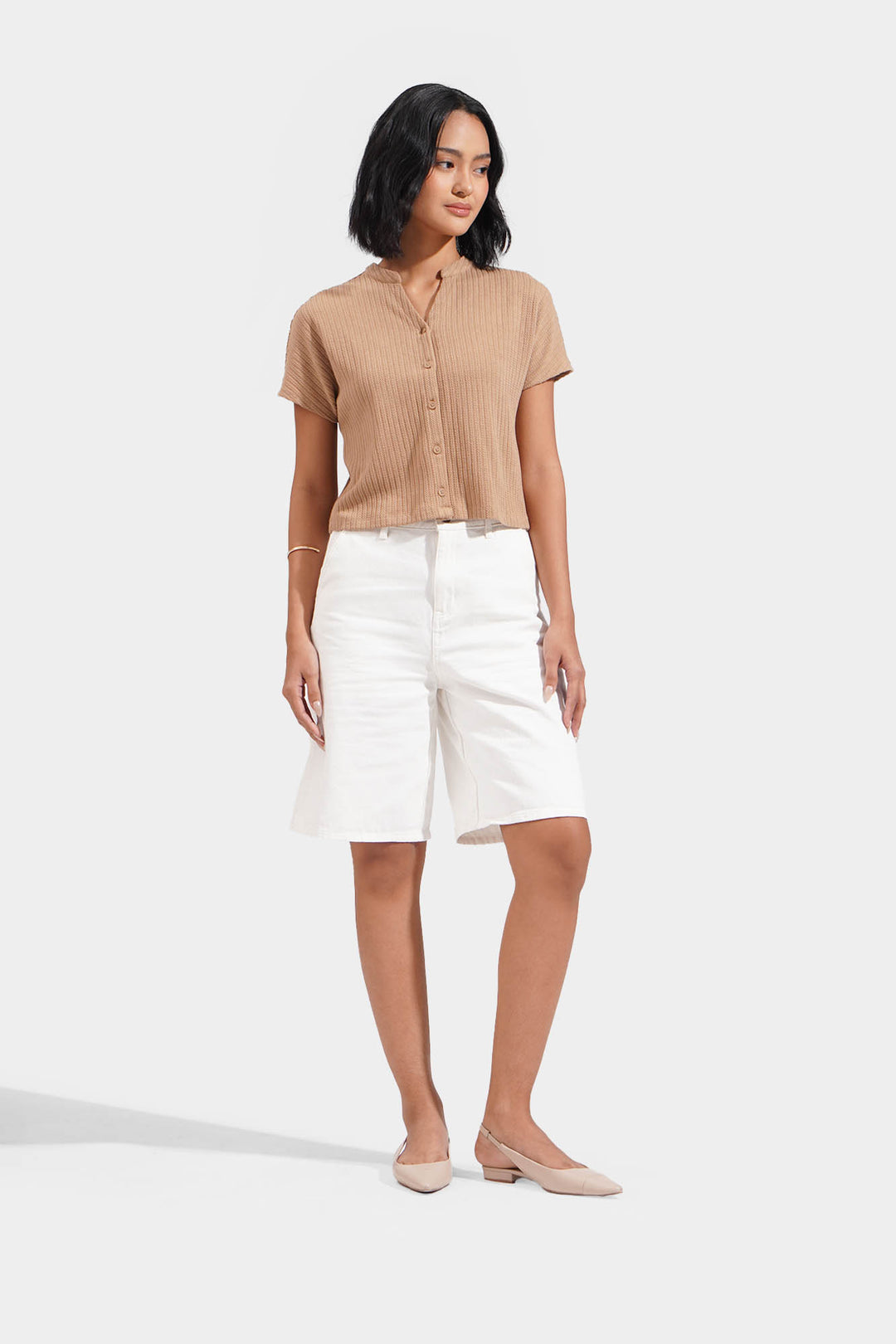 Cable Knit Button Down Tee