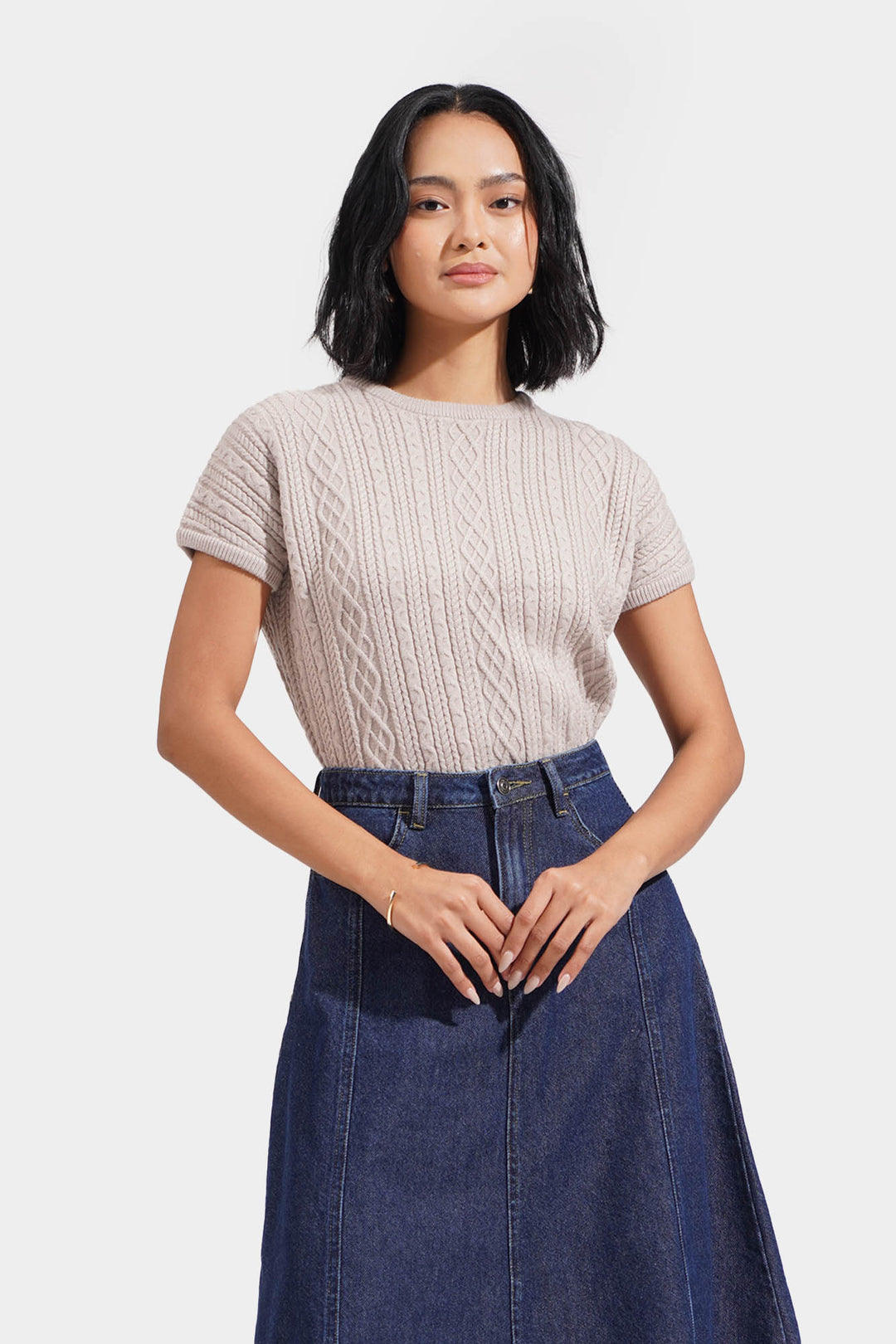 Cable Knit Extended Sleeves Tee