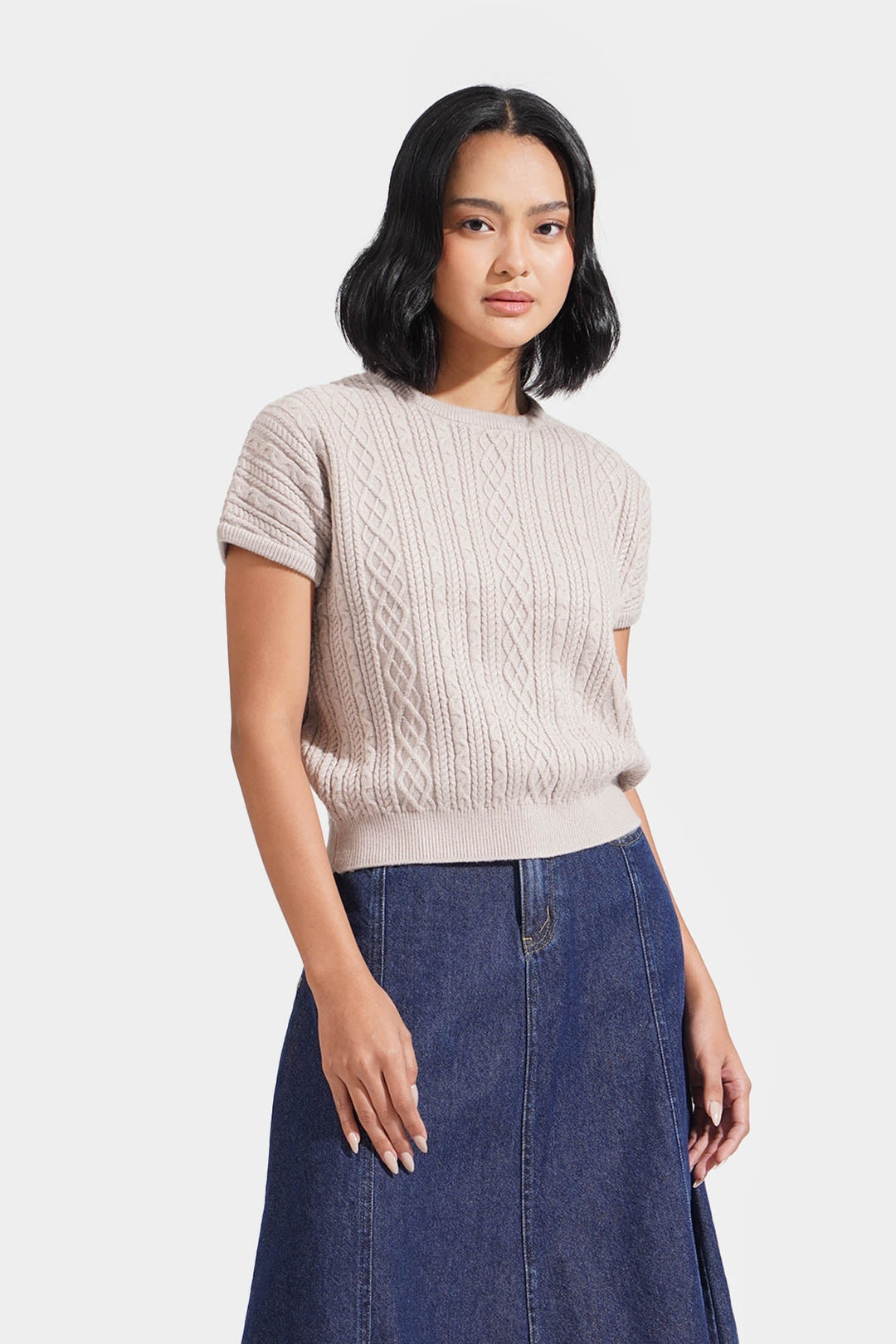 Cable Knit Extended Sleeves Tee