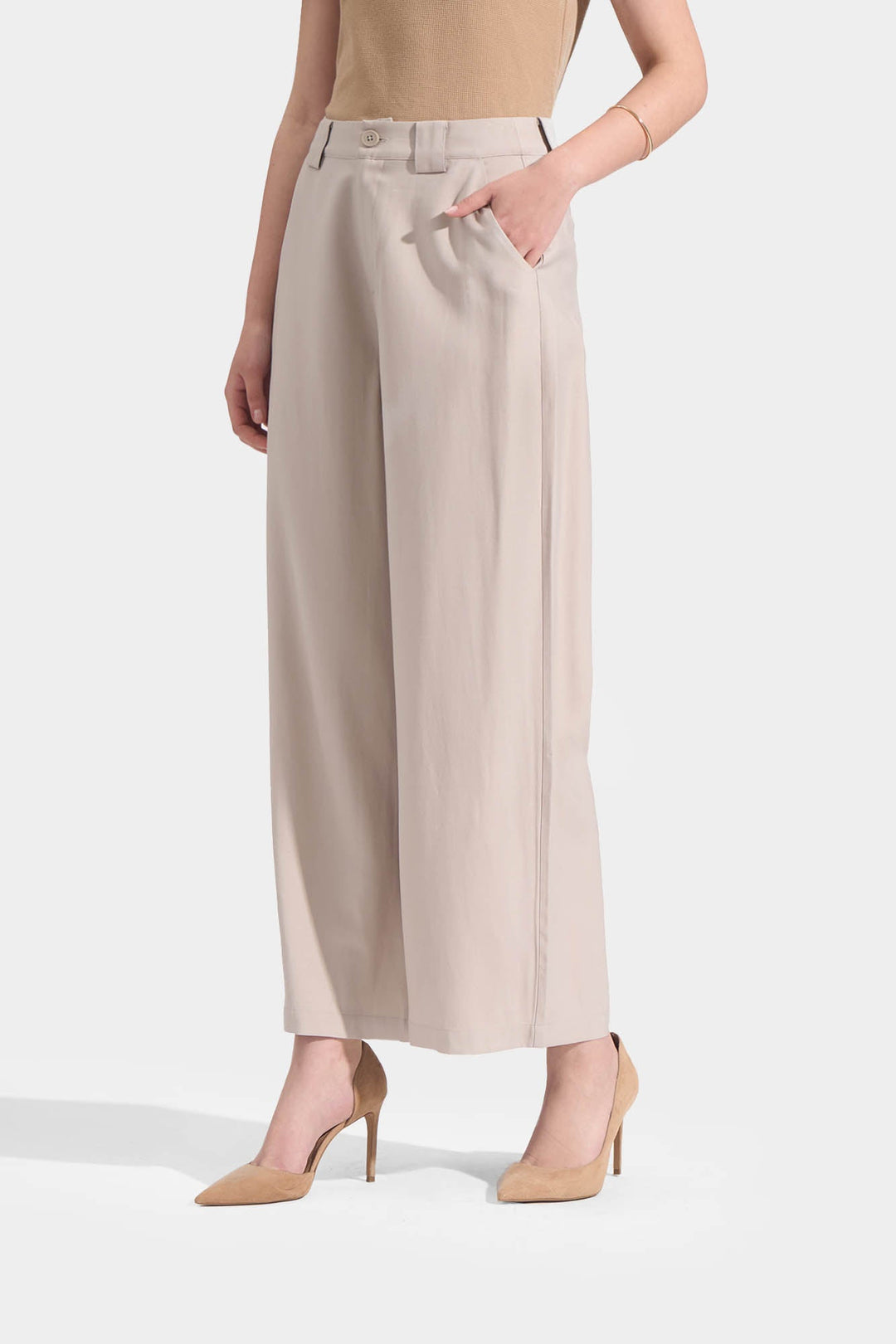 Pleated Flowy Wide Leg Trousers