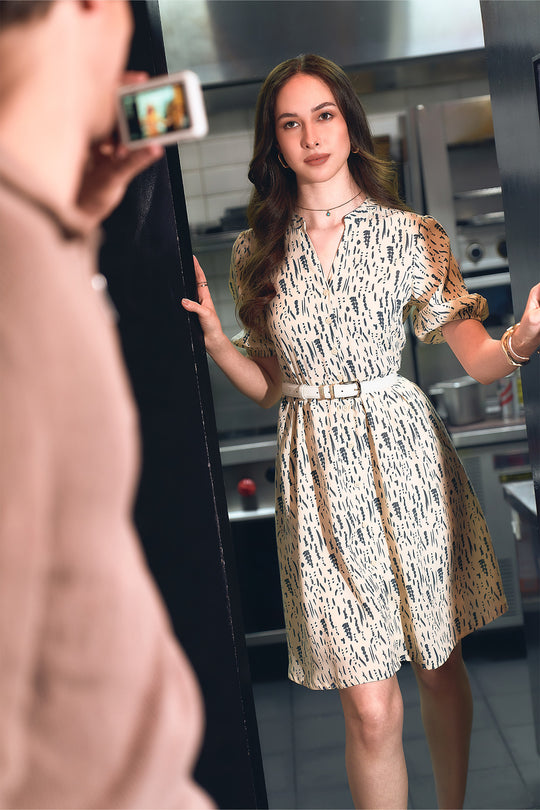 All Over Print Ruffled Sleeves Button Down Dress