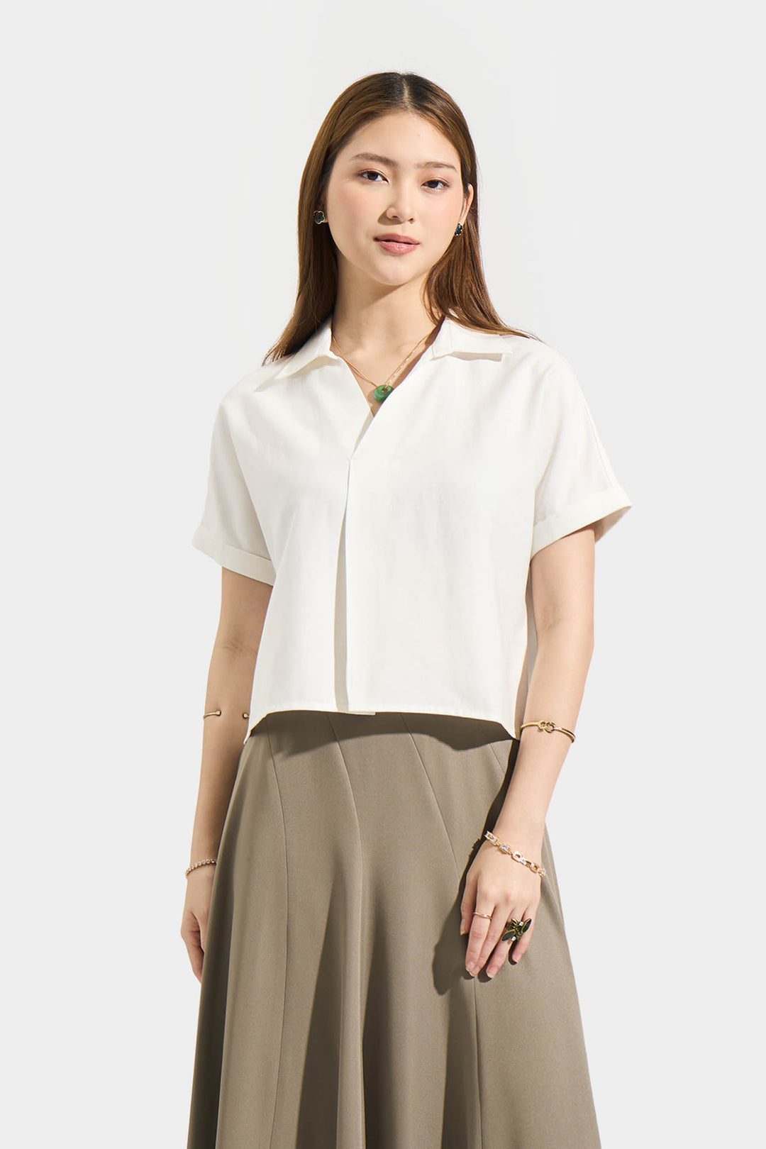 Collared Shirt with Pleat Detail