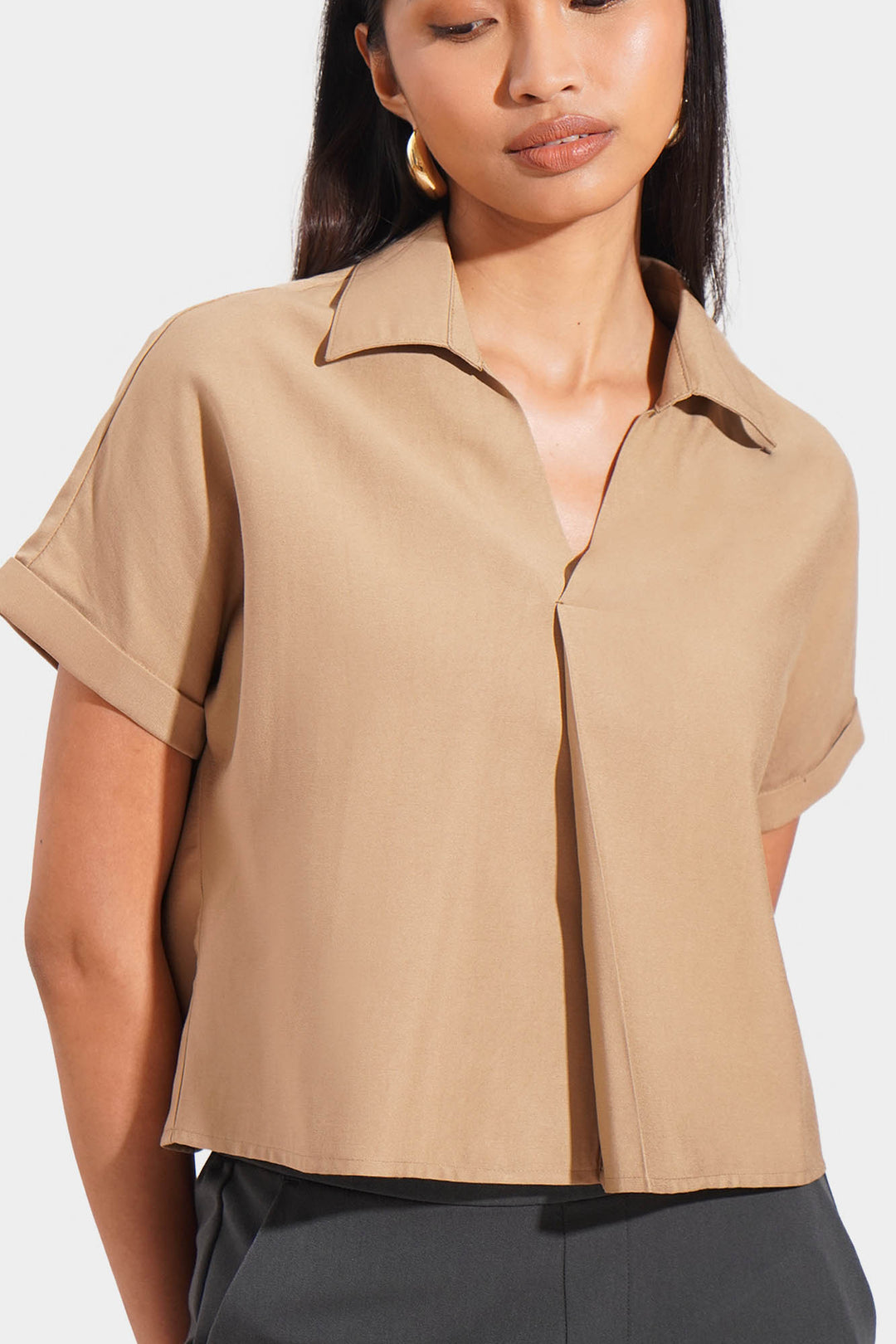 Collared Shirt with Pleat Detail