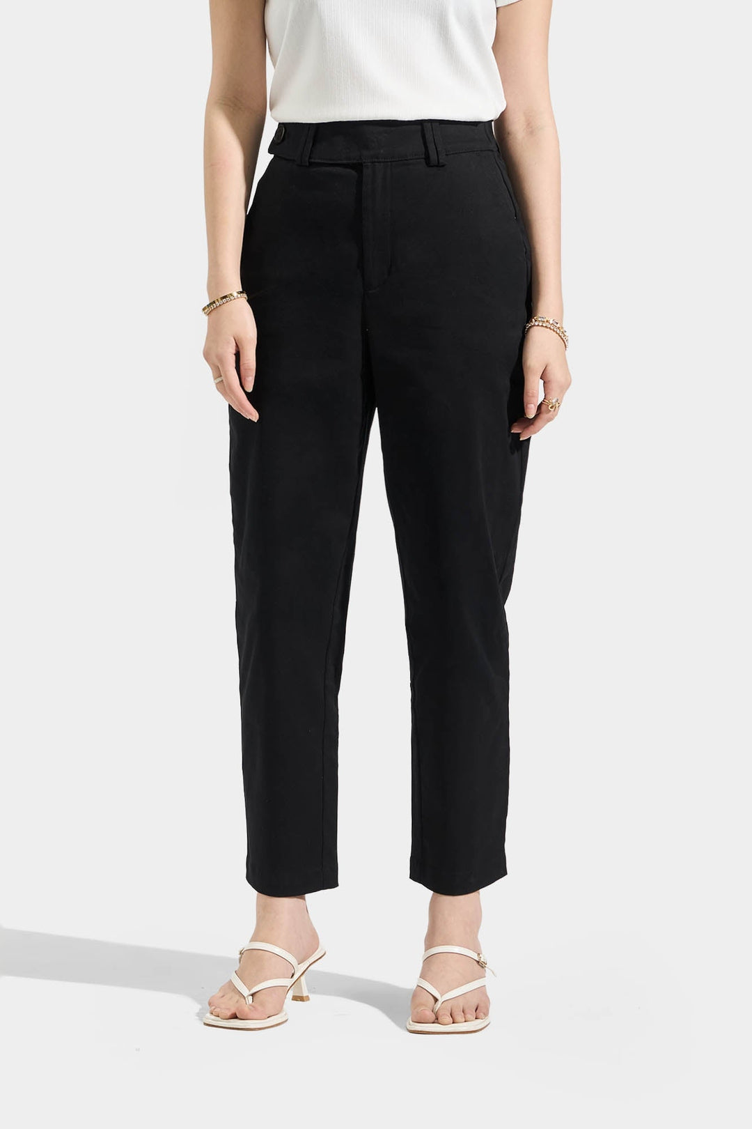 Tapered Trousers with Button Detail