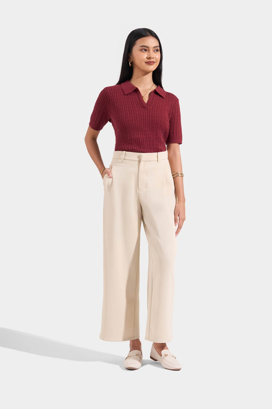 Fine Line Pleated Straight Trousers