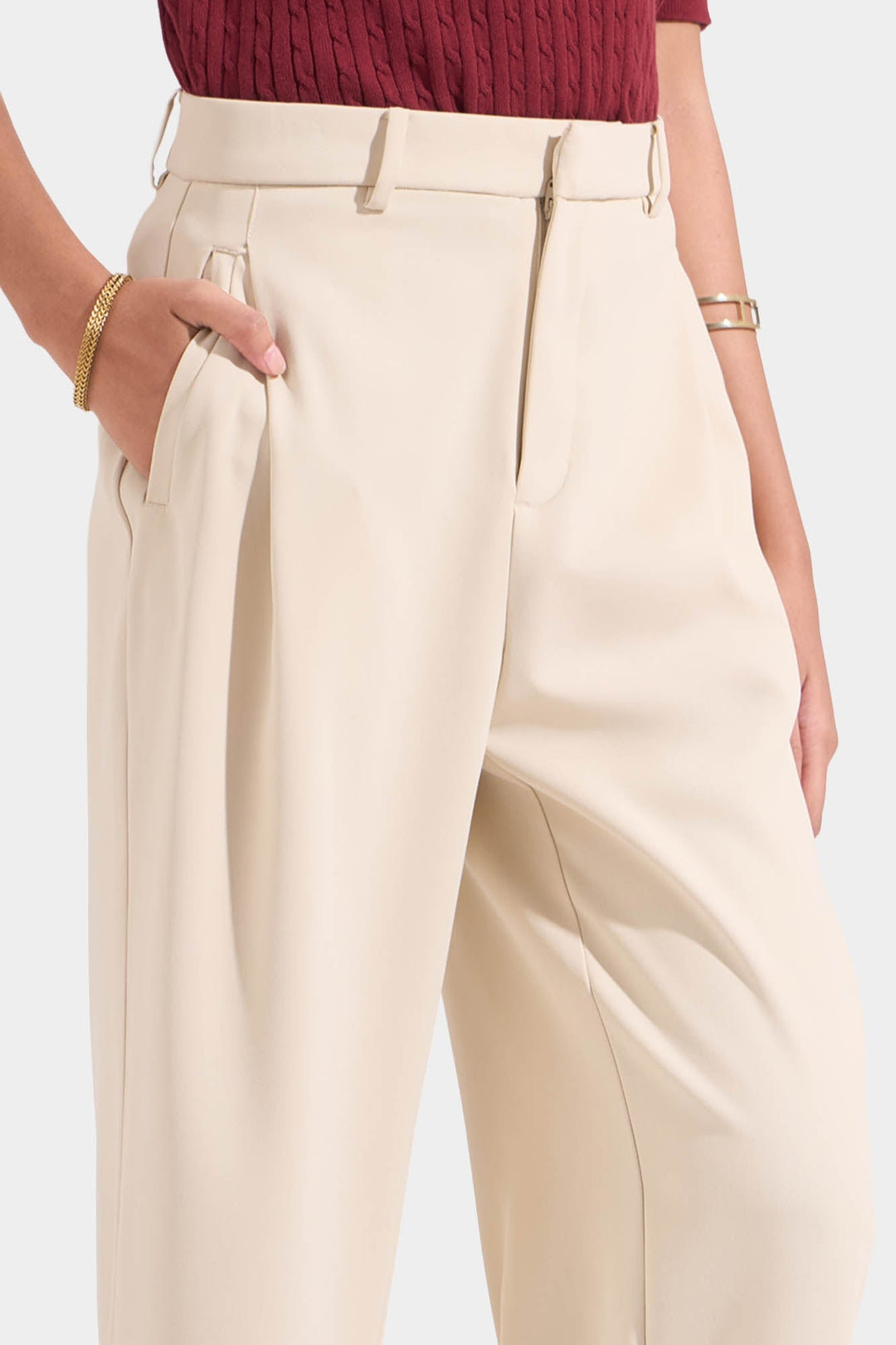 Fine Line Pleated Straight Trousers