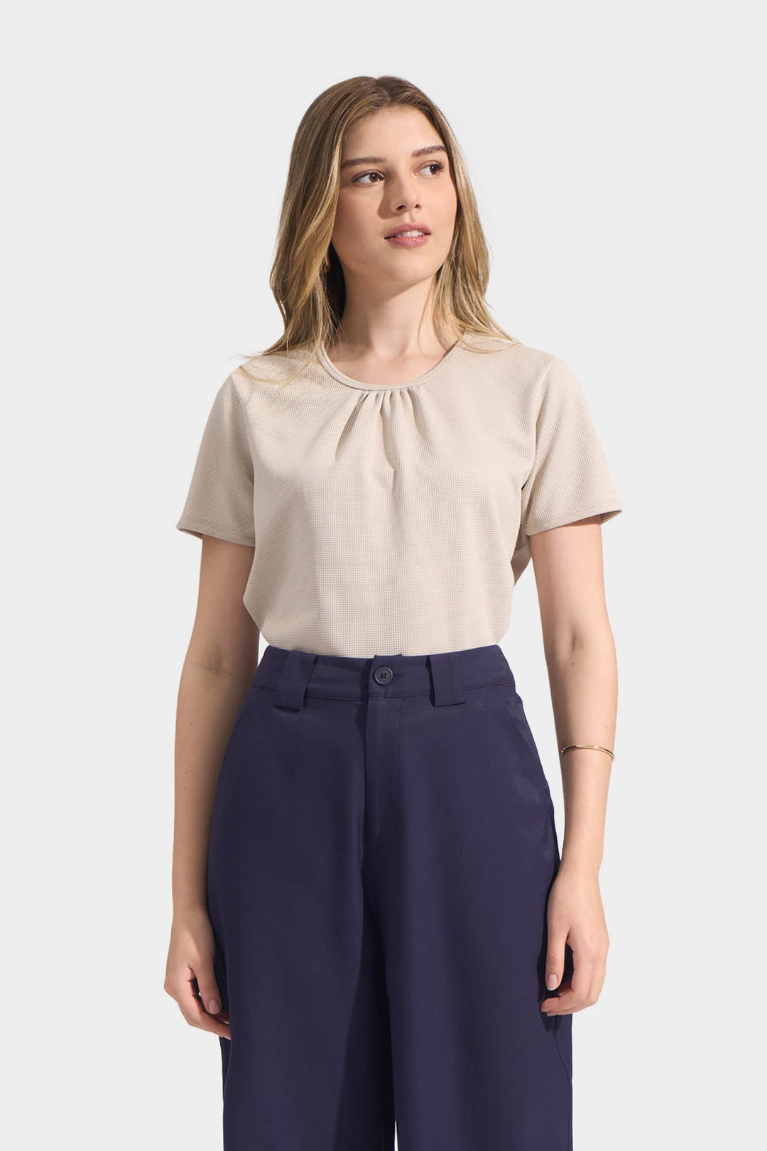 Waffle Tee with Shirring Detail