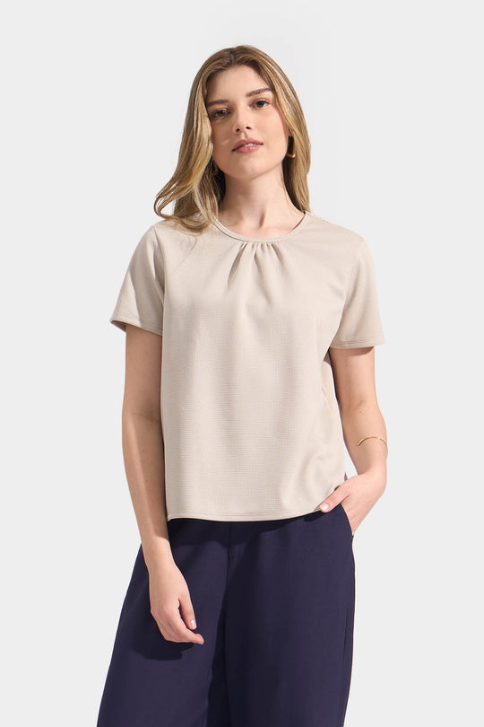 Waffle Tee with Shirring Detail