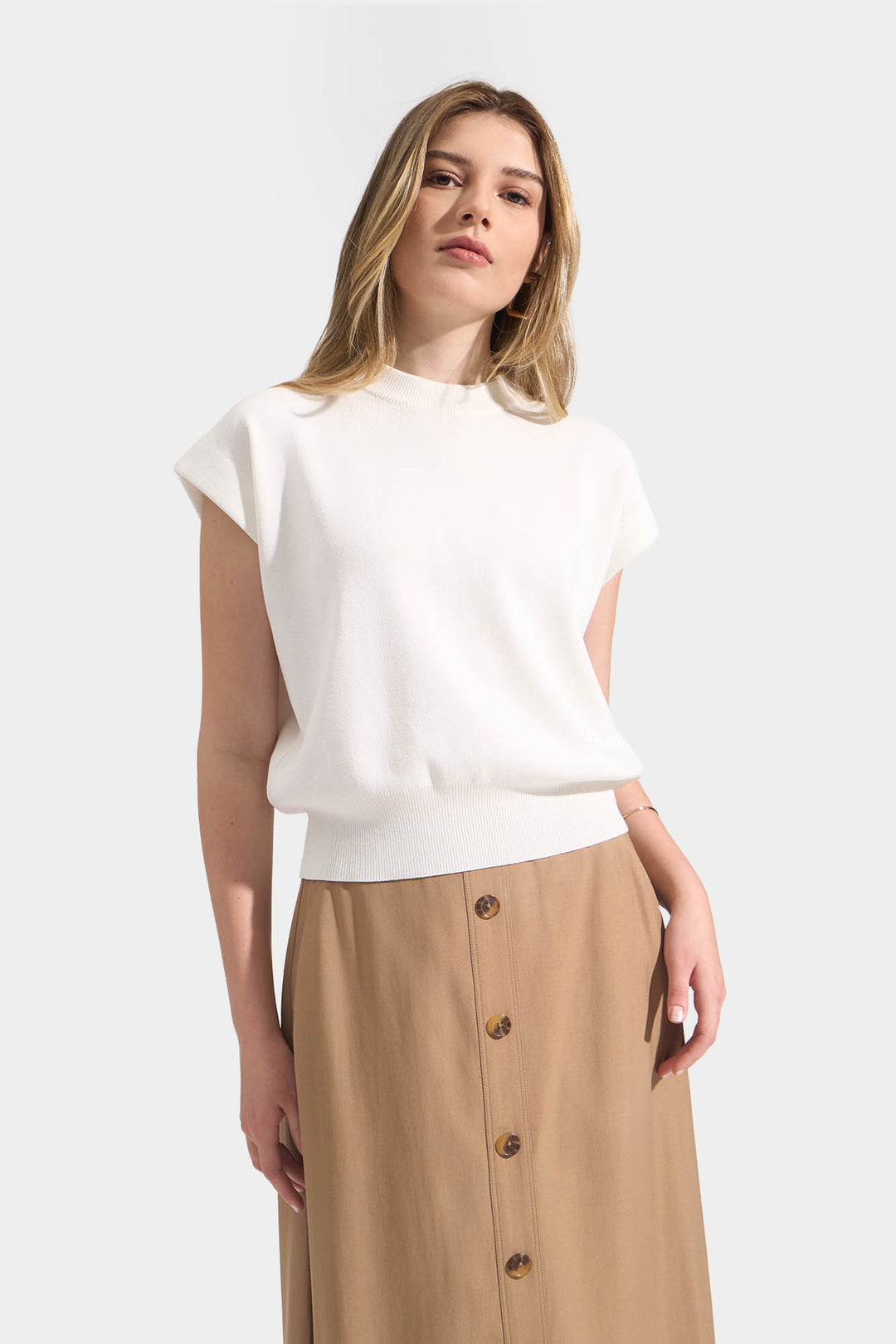 Flat Knit Tee with Extended Sleeves