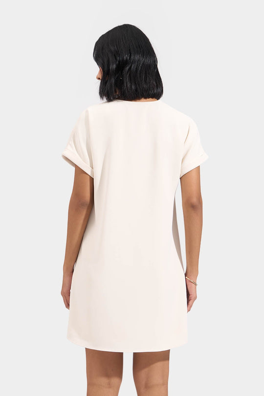 Extended Sleeves Easy Dress with Pleating Detail