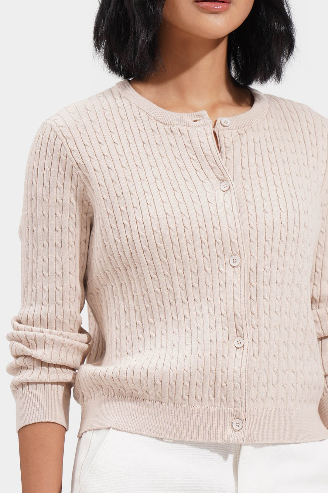 Button Down Cable Knit Cardigan