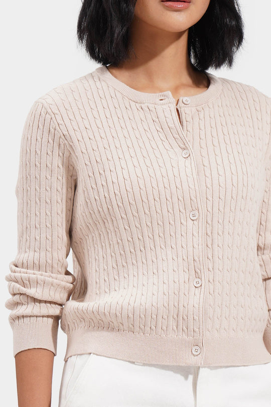 Button Down Cable Knit Cardigan