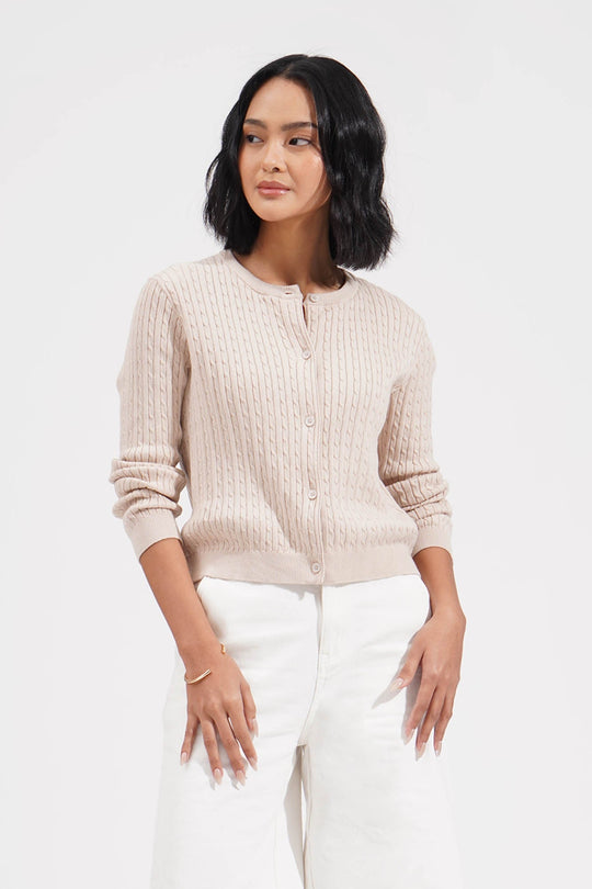 Button Down Cable Knit Cardigan