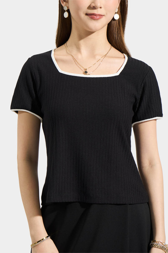 Square Neck Tee with Contrast Tipping