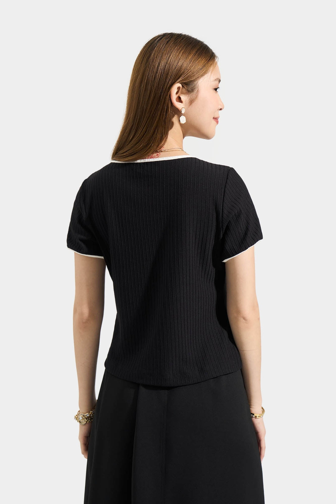 Square Neck Tee with Contrast Tipping
