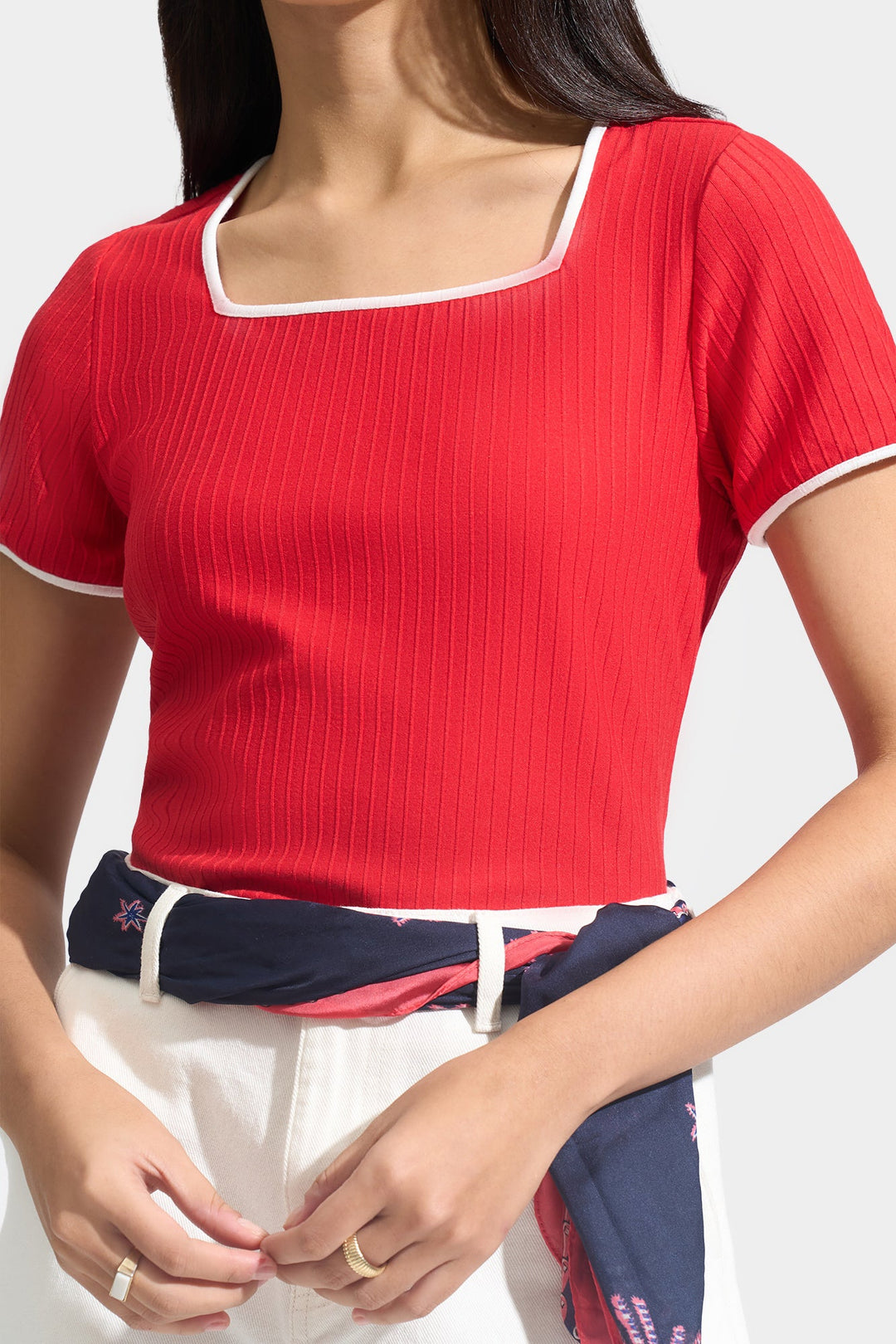 Square Neck Tee with Contrast Tipping