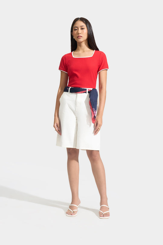 Square Neck Tee with Contrast Tipping