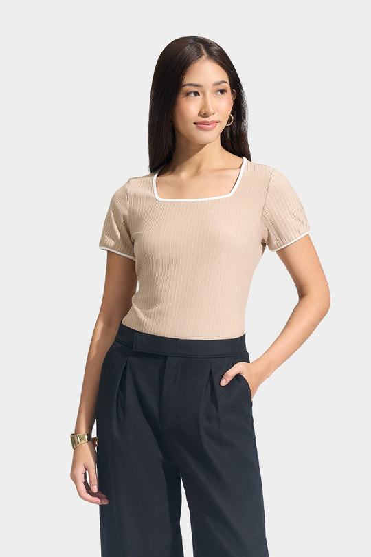 Square Neck Tee with Contrast Tipping