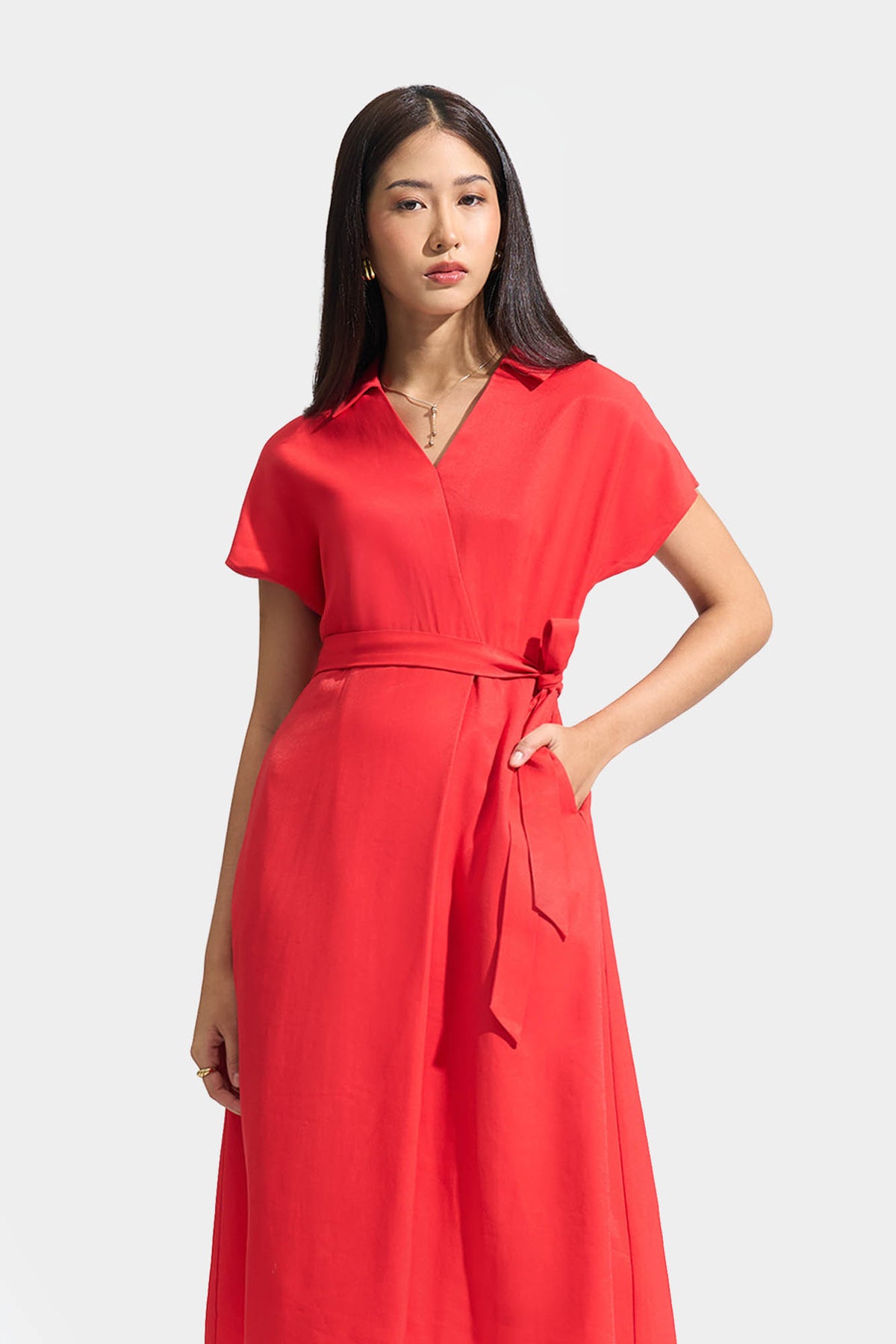 Extended Sleeves Wrap Shirt Dress