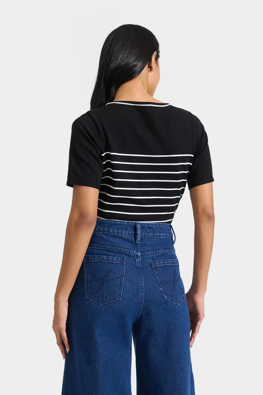 Stripes Flat Knit Tee with Contrast Tipping