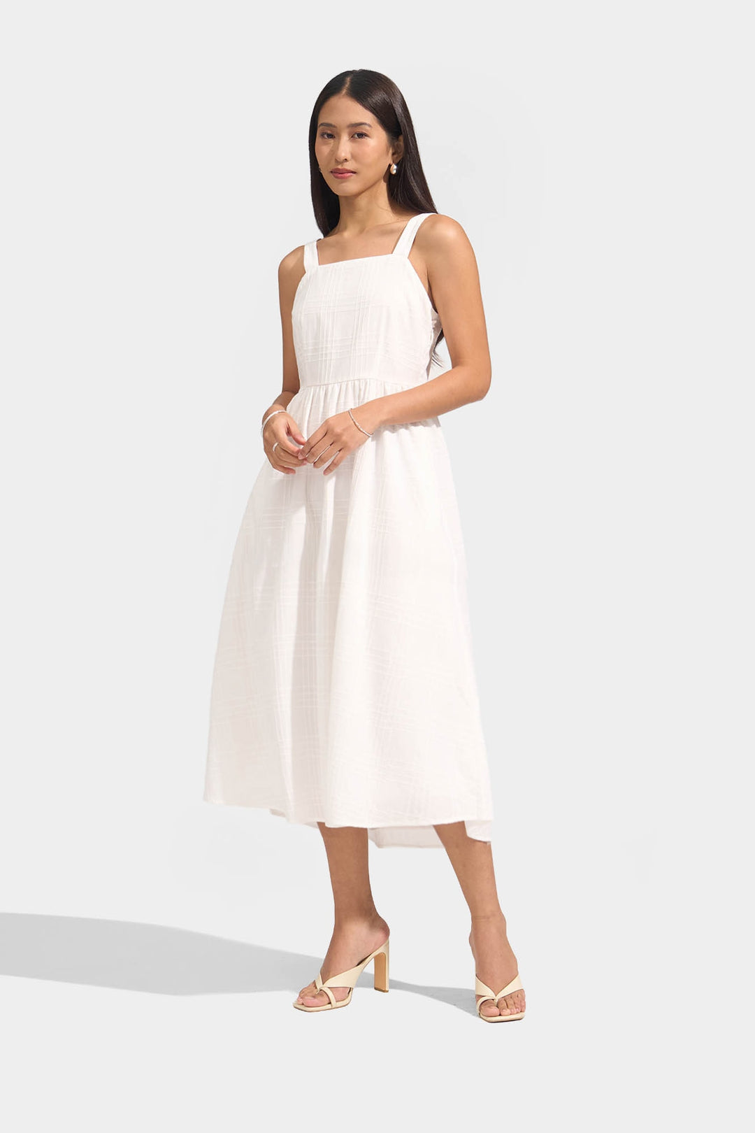 Embroidered Plaid Sleeveless Midi Dress