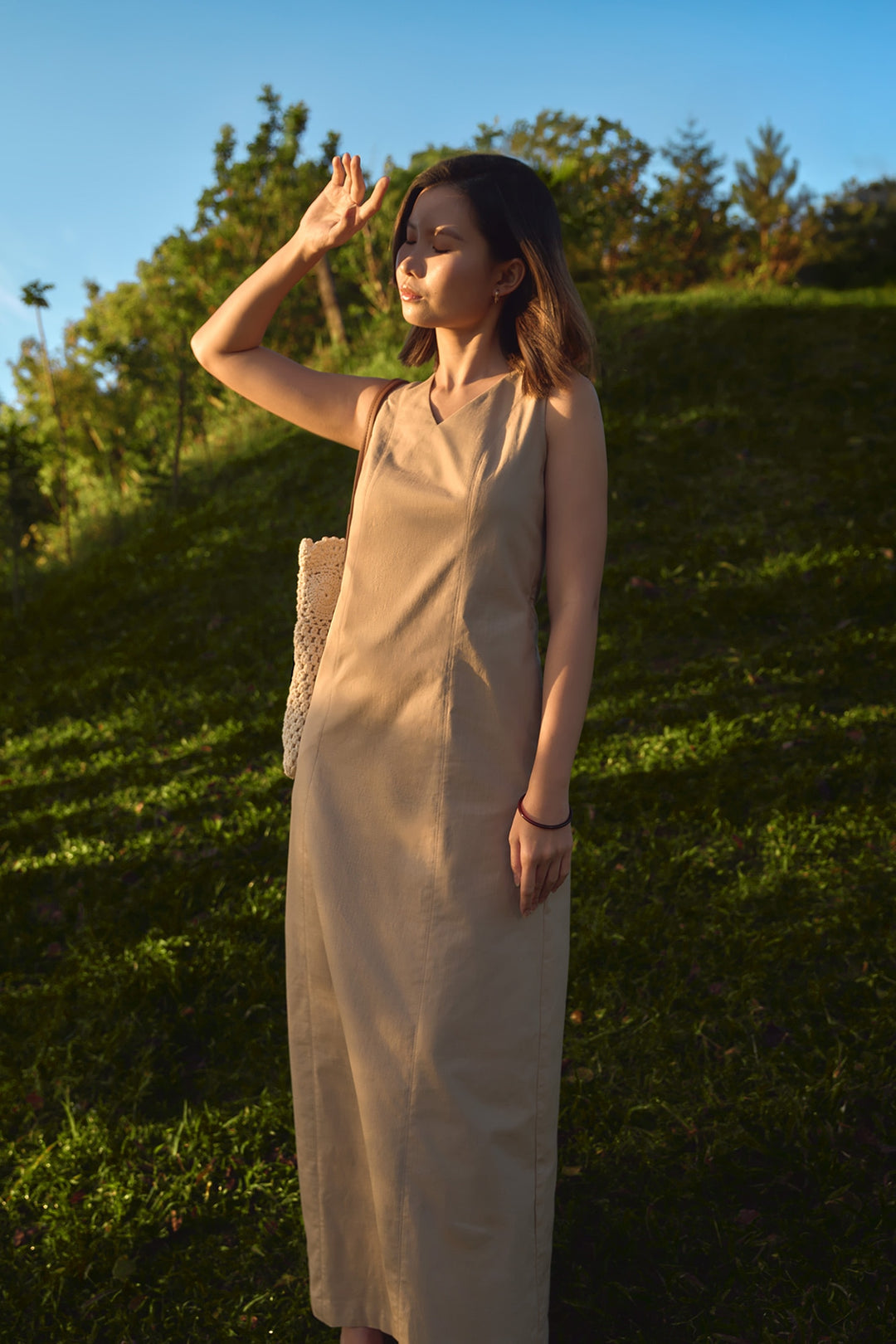 Sleeveless Linen Trapeze Maxi Dress