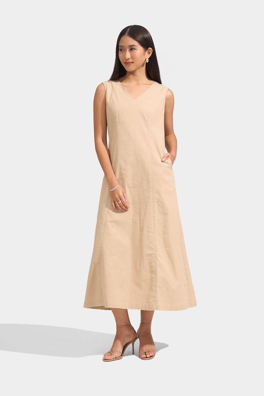 trapeze maxi dress Sleeveless Linen Trapeze Maxi Dress – ForMe