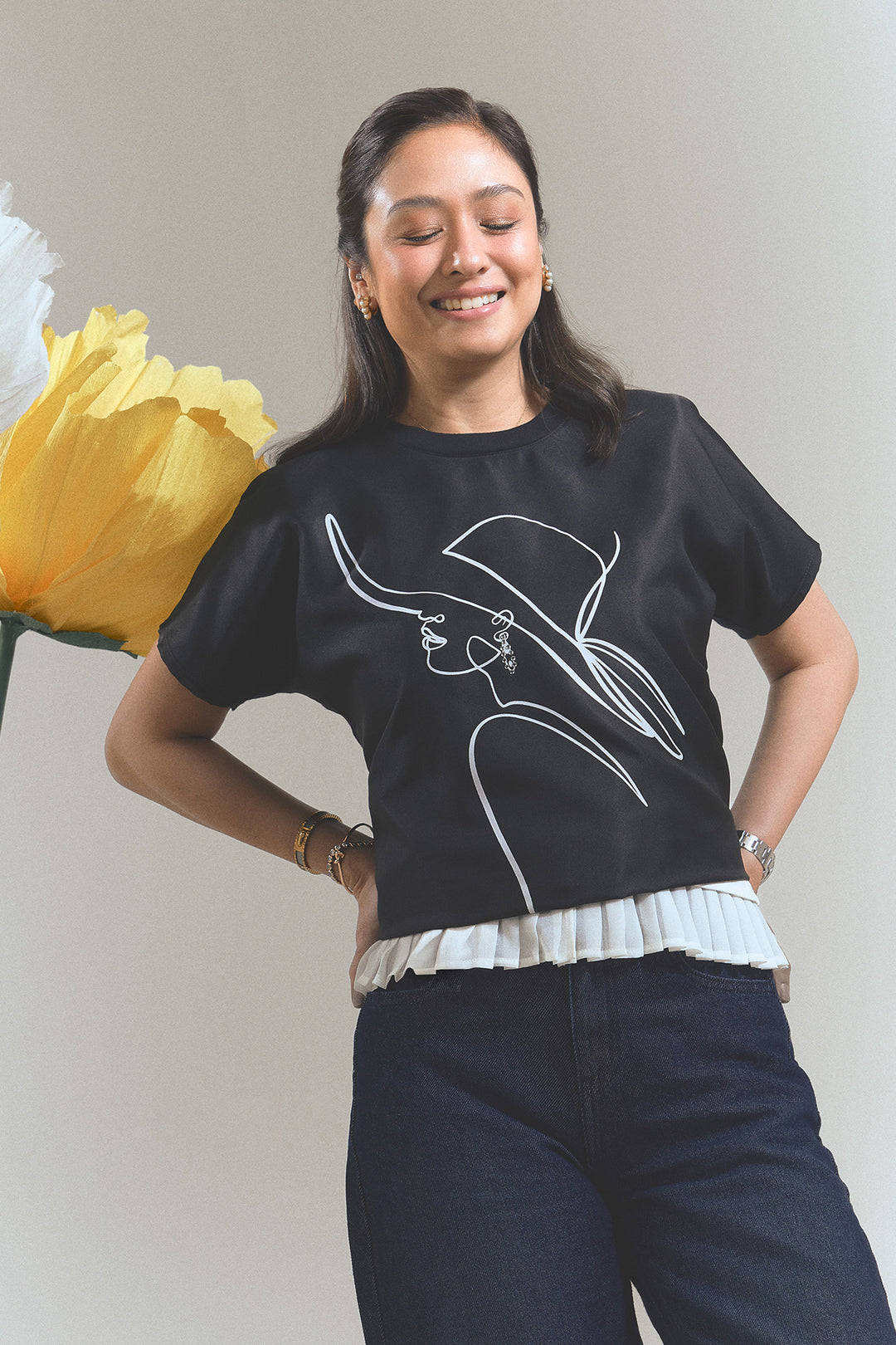 Hybrid Graphic T-Shirt with Studs