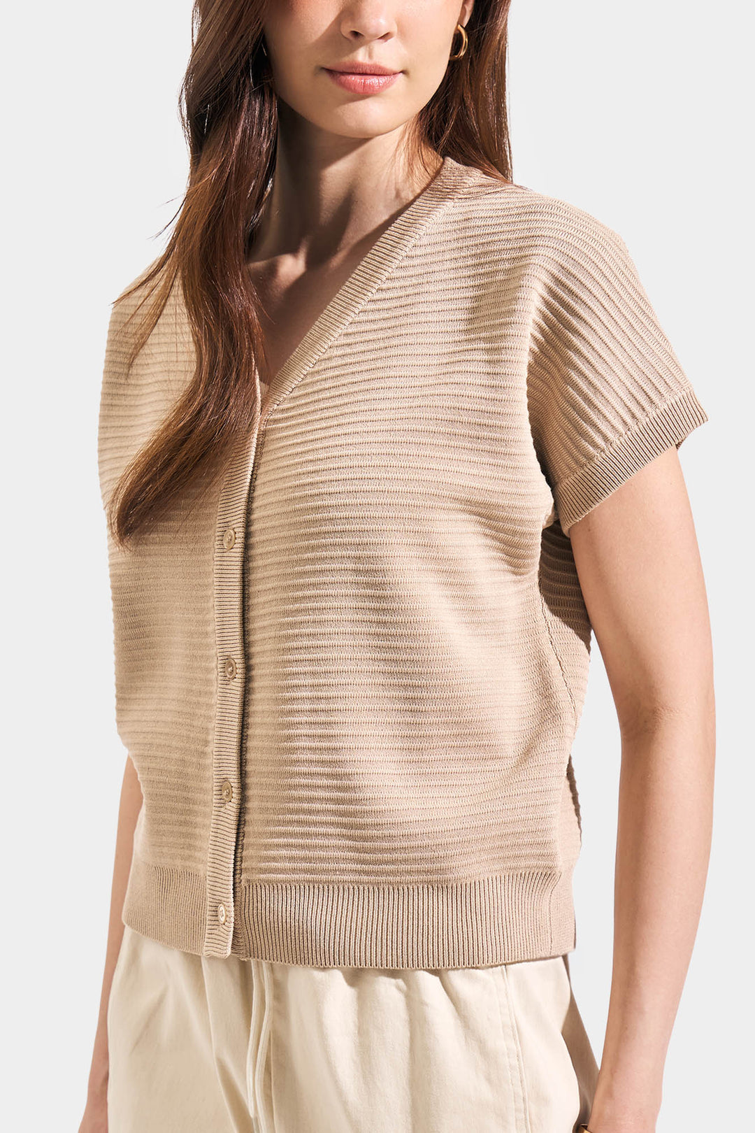 Textured Flat Knit Button Down Top