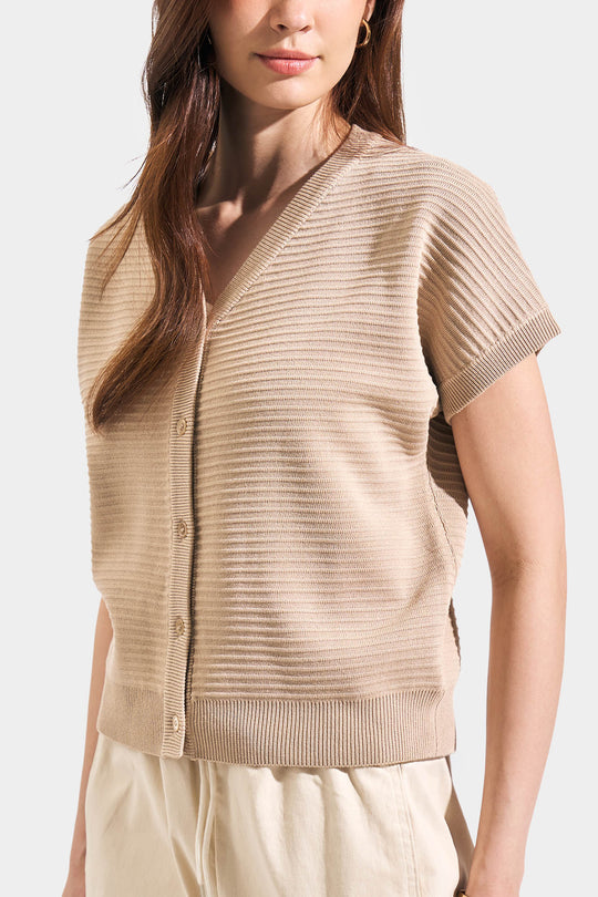 Textured Flat Knit Button Down Top