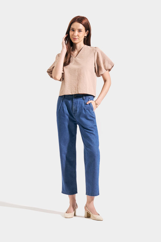 Textured Blouse with Bubble Sleeves